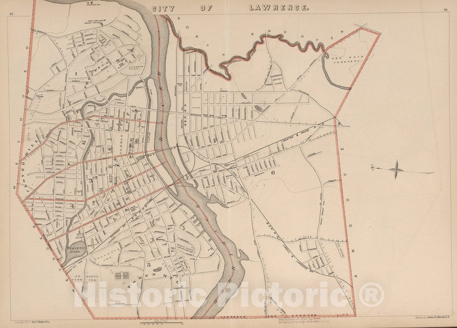Historic Map : City of Lawrence, Massachusetts., 1891, Vintage Wall Art