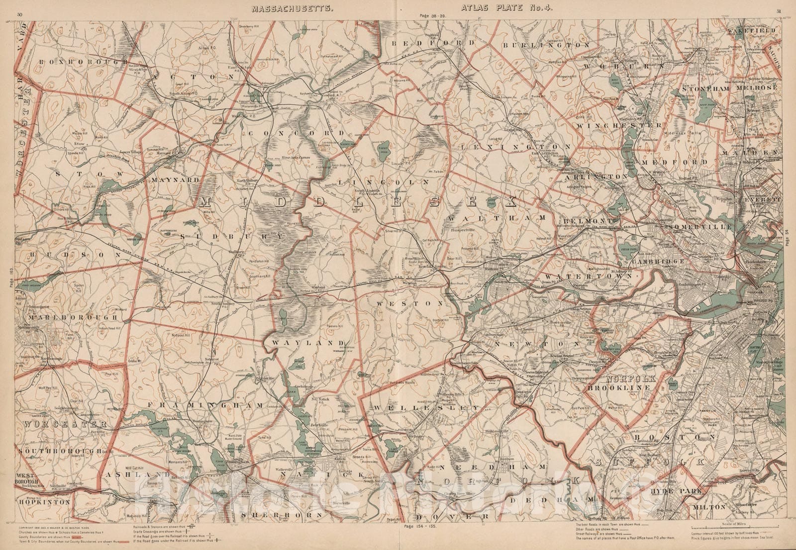 Historic Map : Massachutts. Atlas Plate No. 4., 1891, Vintage Wall Art