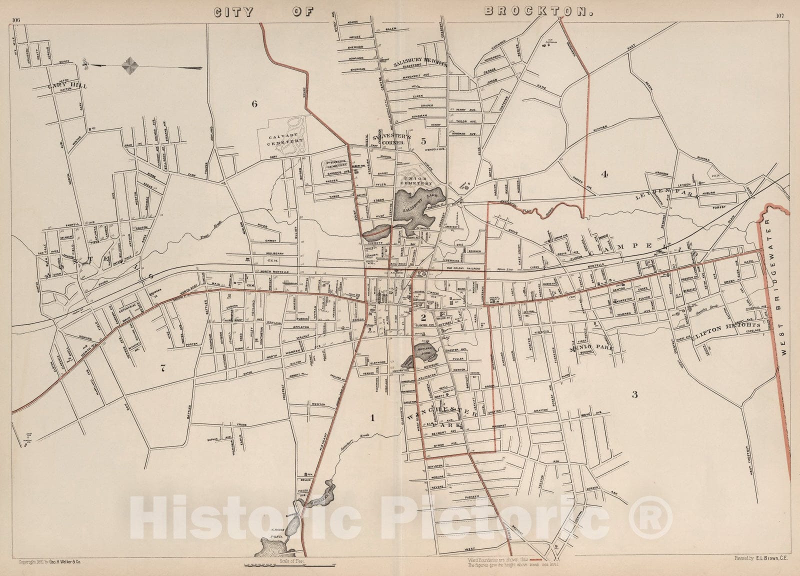 Historic Map : City of Brockton, Massachusetts., 1891, Vintage Wall Art
