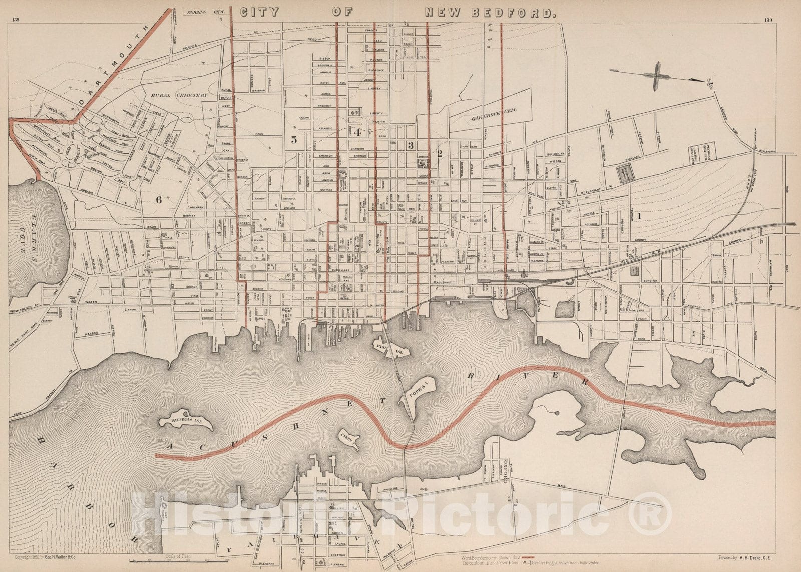 Historic Map : City of New Bedford, Massachusetts., 1891, Vintage Wall Art