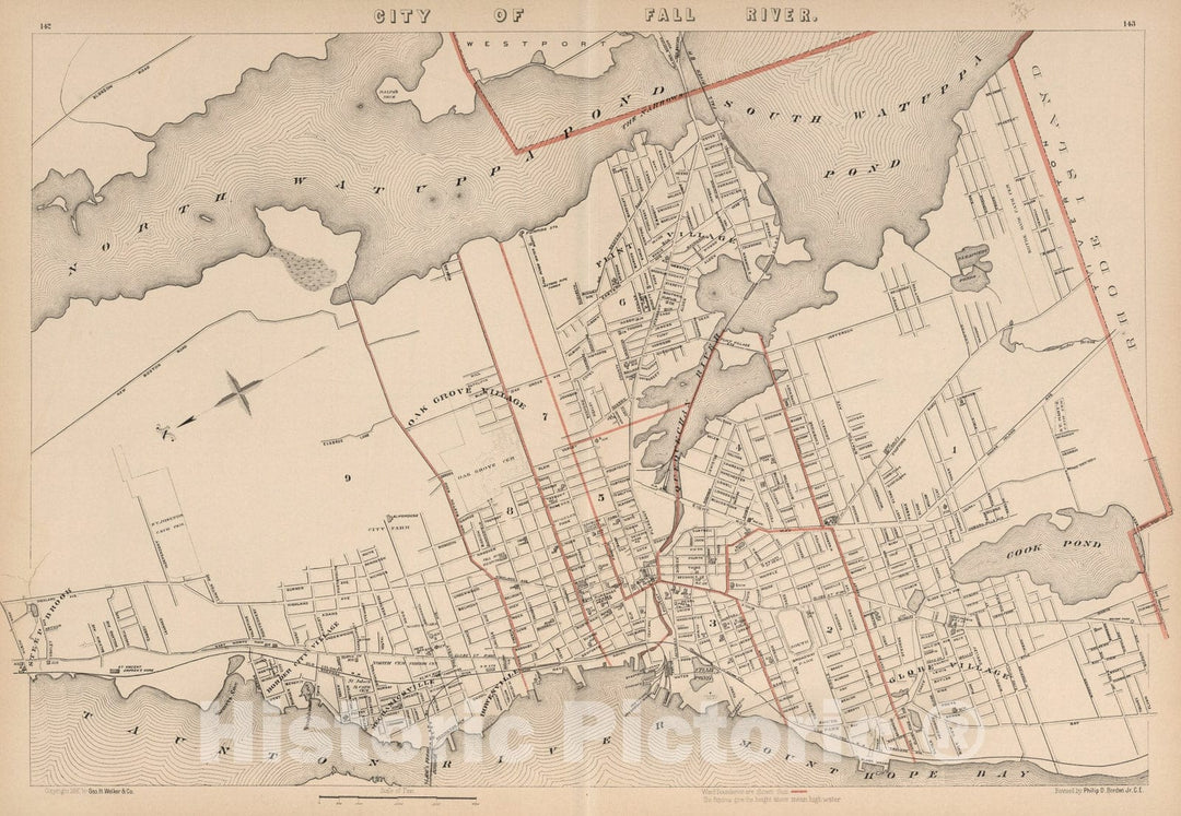 Historic Map : City of Fall River, Massachusetts., 1891, Vintage Wall Art