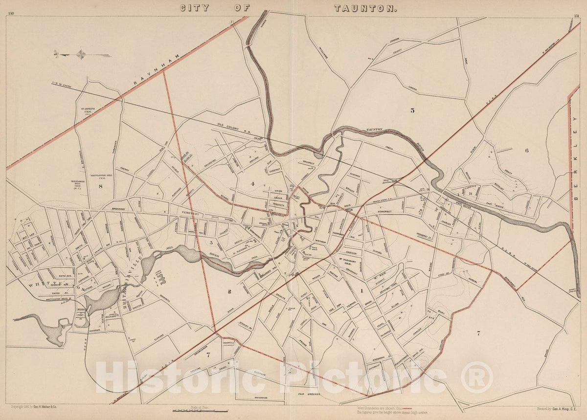 Historic Map : City of Taunton, Massachusetts., 1891, Vintage Wall Art