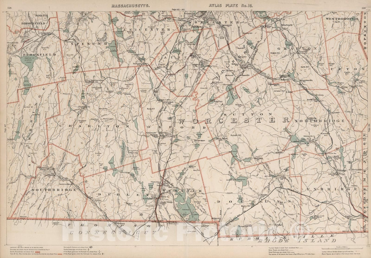 Historic Map : Massachusetts. Atlas Plate No. 16., 1891, Vintage Wall Art