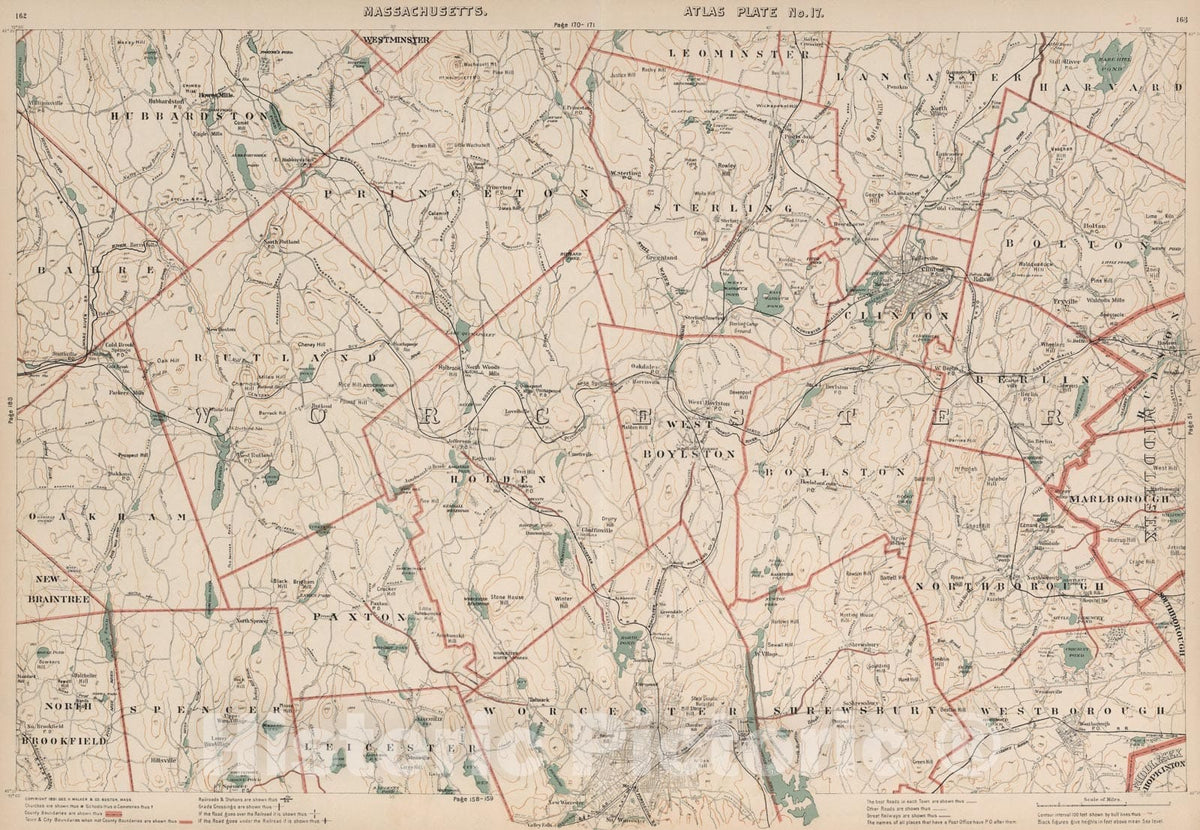Historic Map : Massachusetts. Atlas Plate No. 17., 1891, Vintage Wall Art