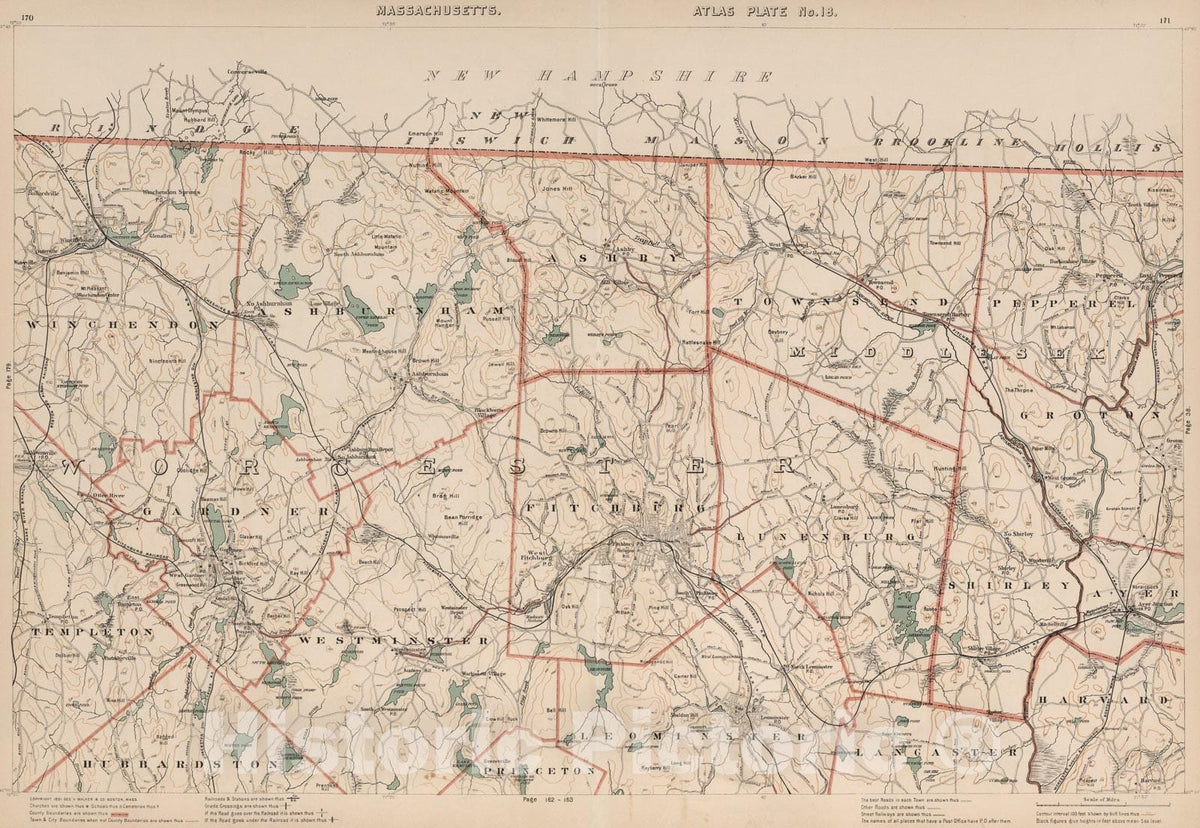 Historic Map : Massachusetts. Atlas Plate No. 18., 1891, Vintage Wall Art