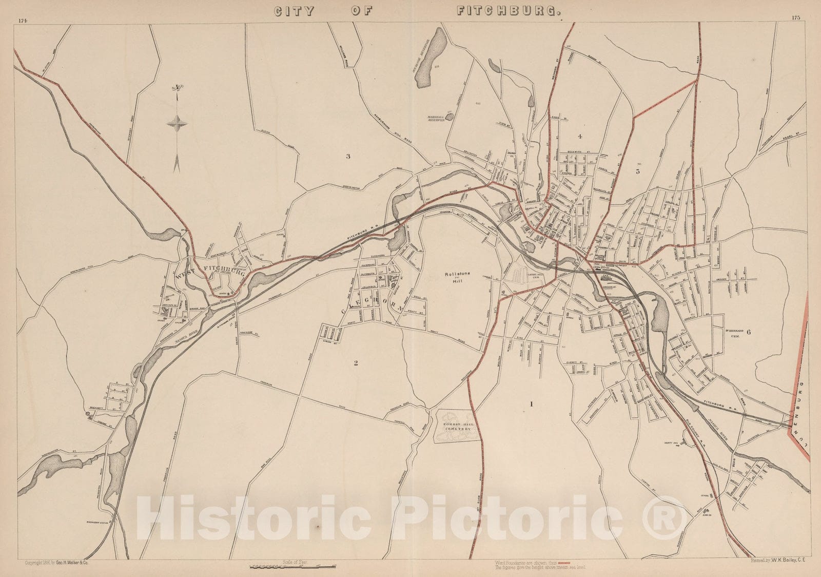 Historic Map : City of Fitchburg, Massachusetts., 1891, Vintage Wall Art