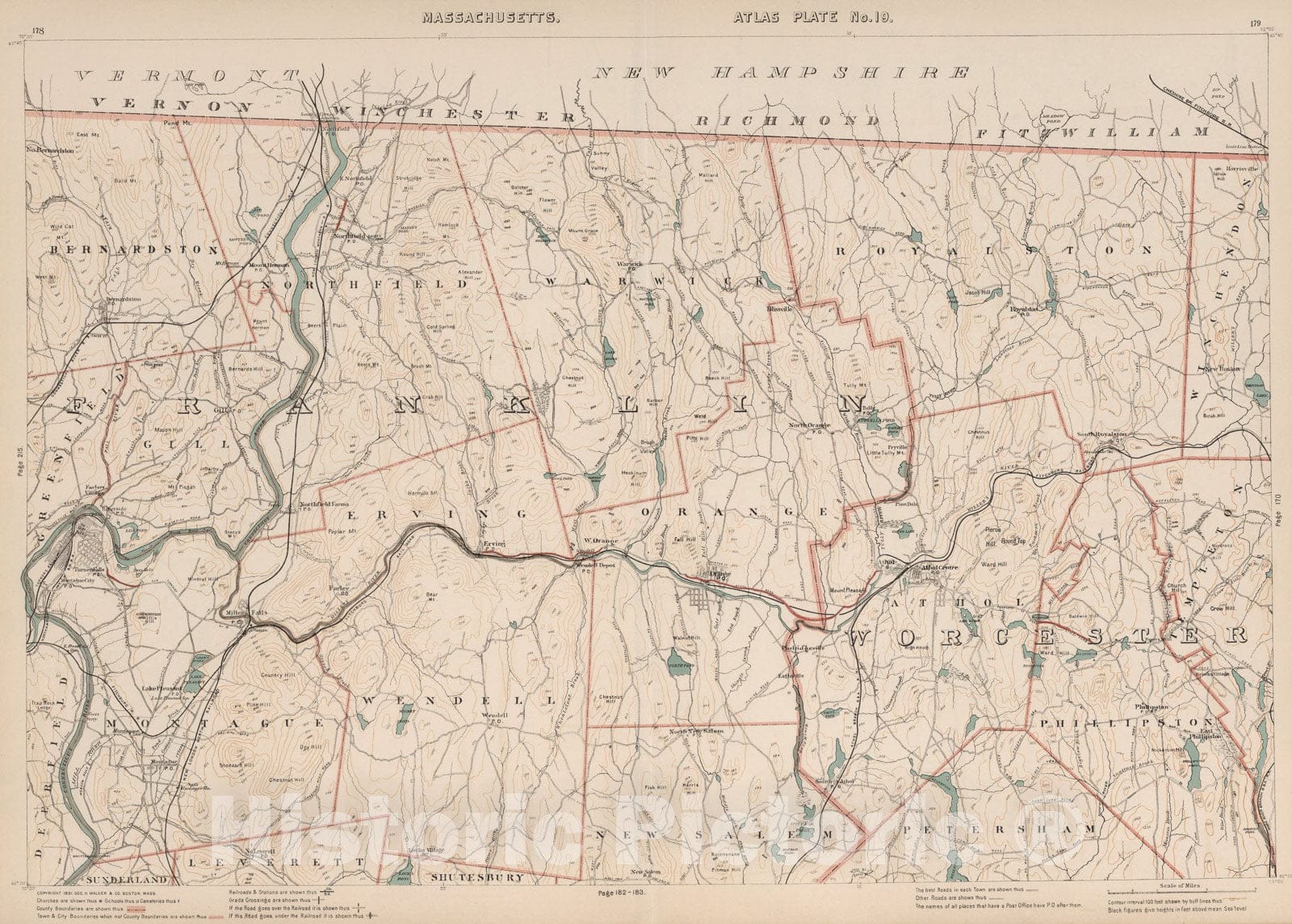 Historic Map : Massachusetts. Atlas Plate No. 19., 1891, Vintage Wall Art
