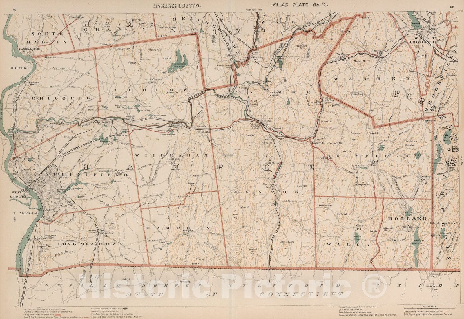 Historic Map : Massachusetts. Atlas Plate No. 21., 1891, Vintage Wall Art