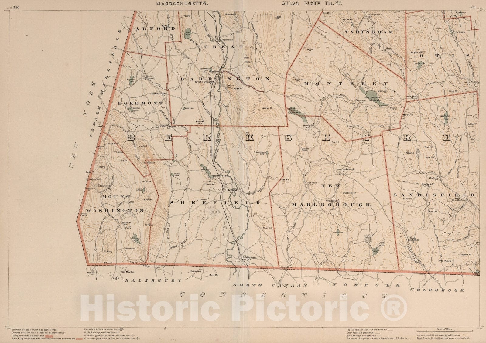 Historic Map : Massachusetts. Atlas Plate No. 27., 1891, Vintage Wall Art