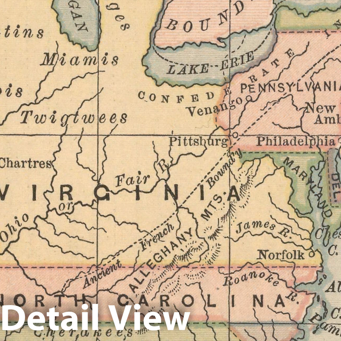 Thirteen Colonies, 1885 - Historical Map Print from Bradstreet's Pocket Atlas