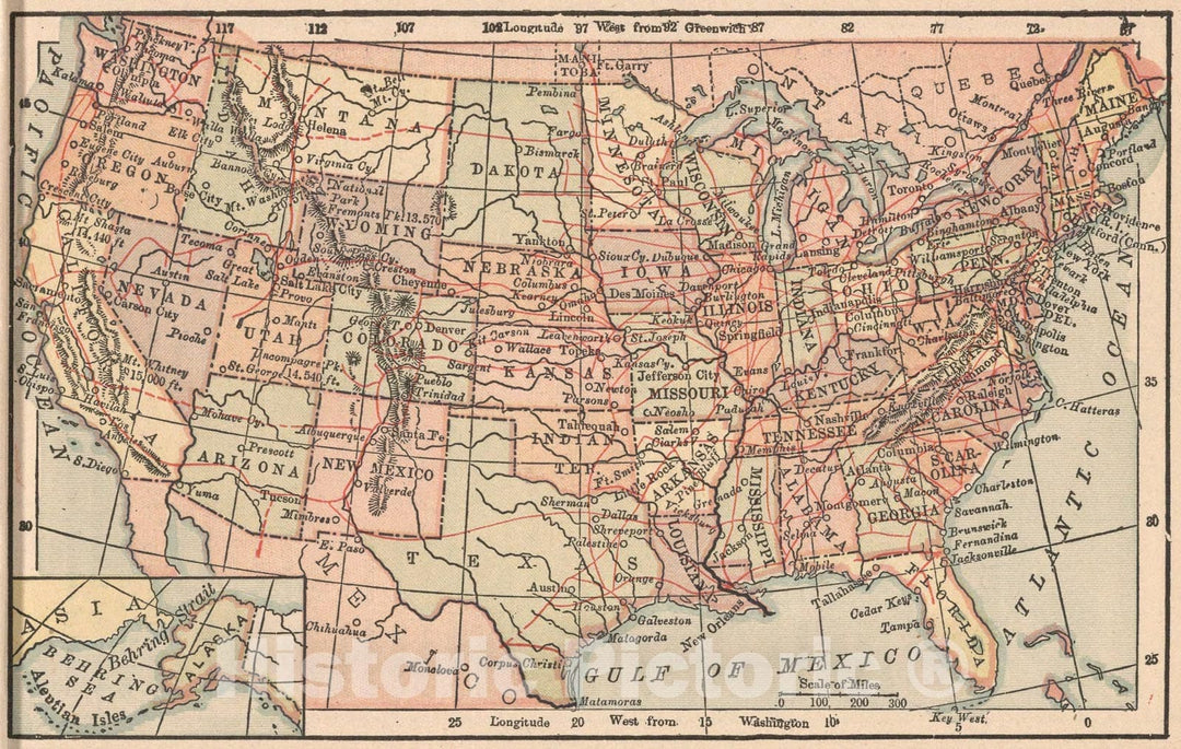 Historic Map : United States, 1885, Vintage Wall Art