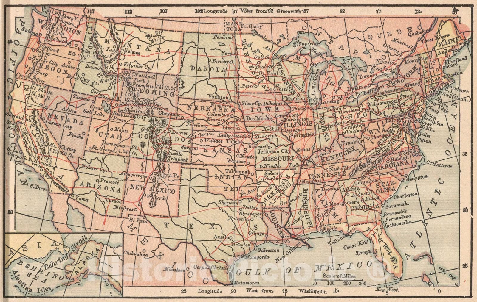 Historic Map : United States, 1885, Vintage Wall Art