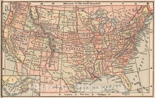 Historic Map : United States, 1885, Vintage Wall Art