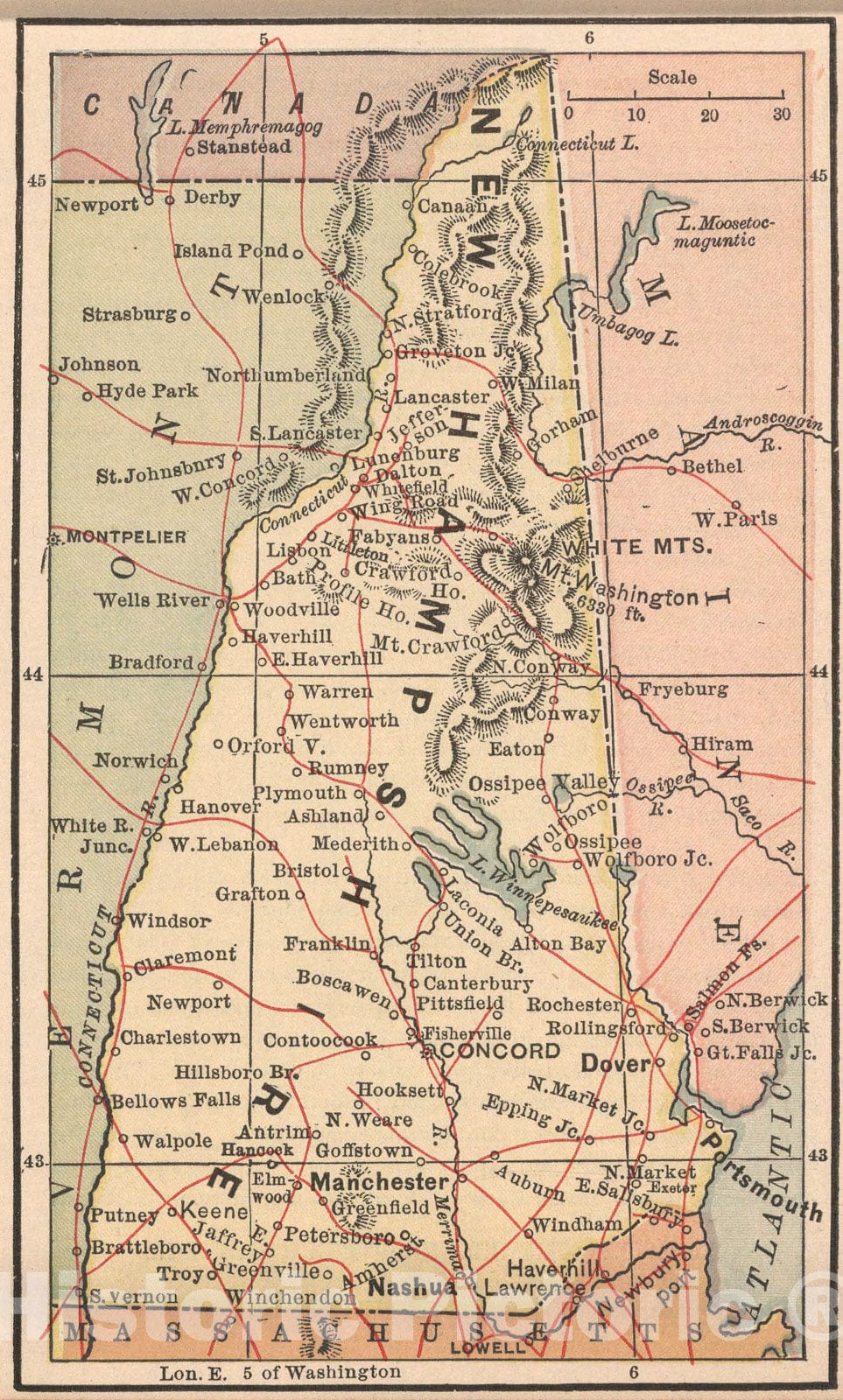 Historic Map : New Hampshire, 1885, Vintage Wall Art