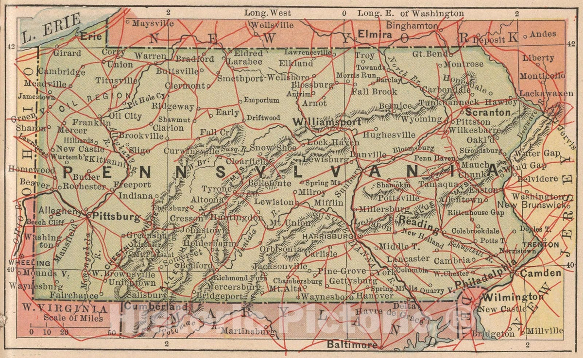 Historic Map : Pennsylvania, 1885, Vintage Wall Art