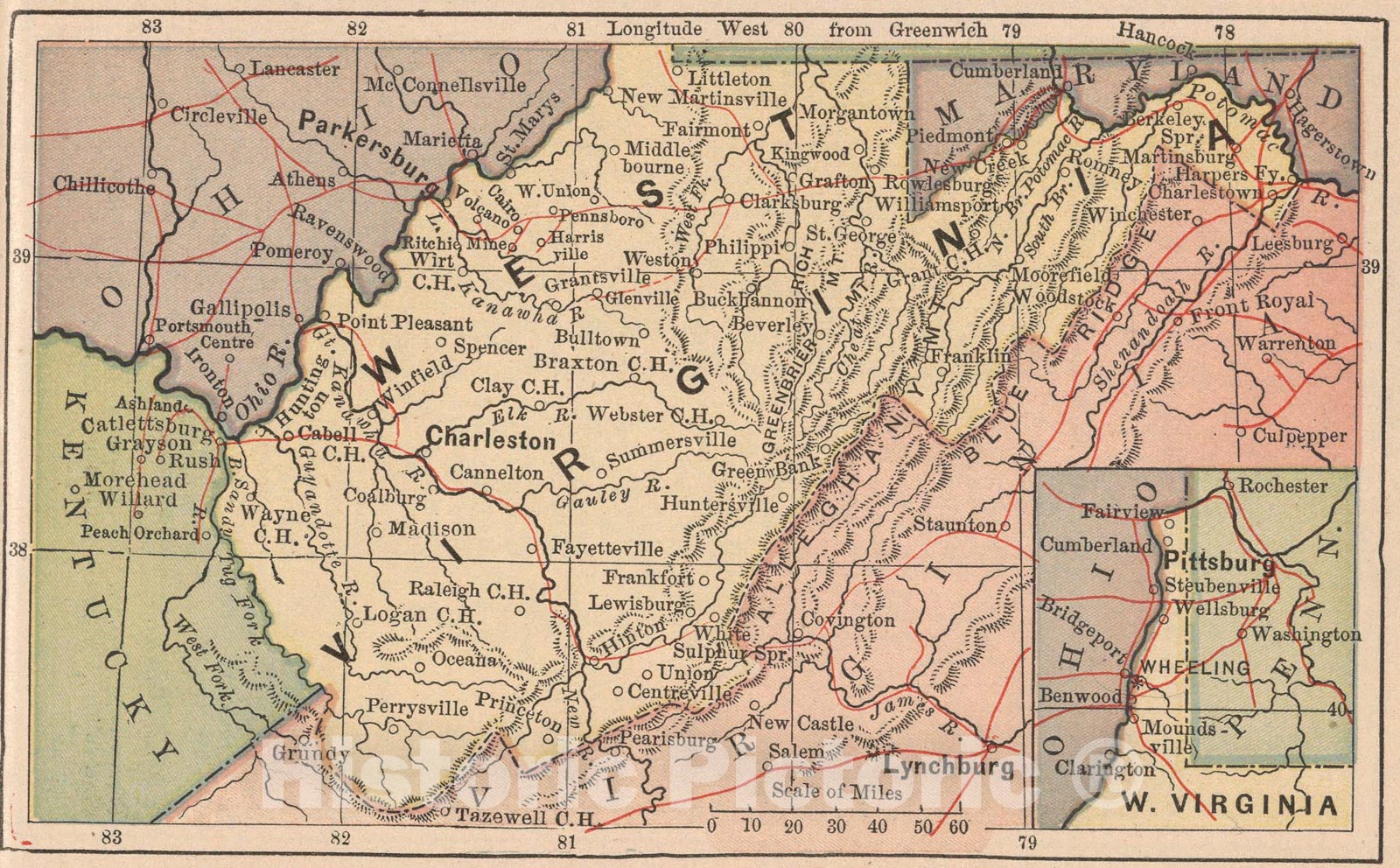 Historic Map : West Virginia, 1885, Vintage Wall Art