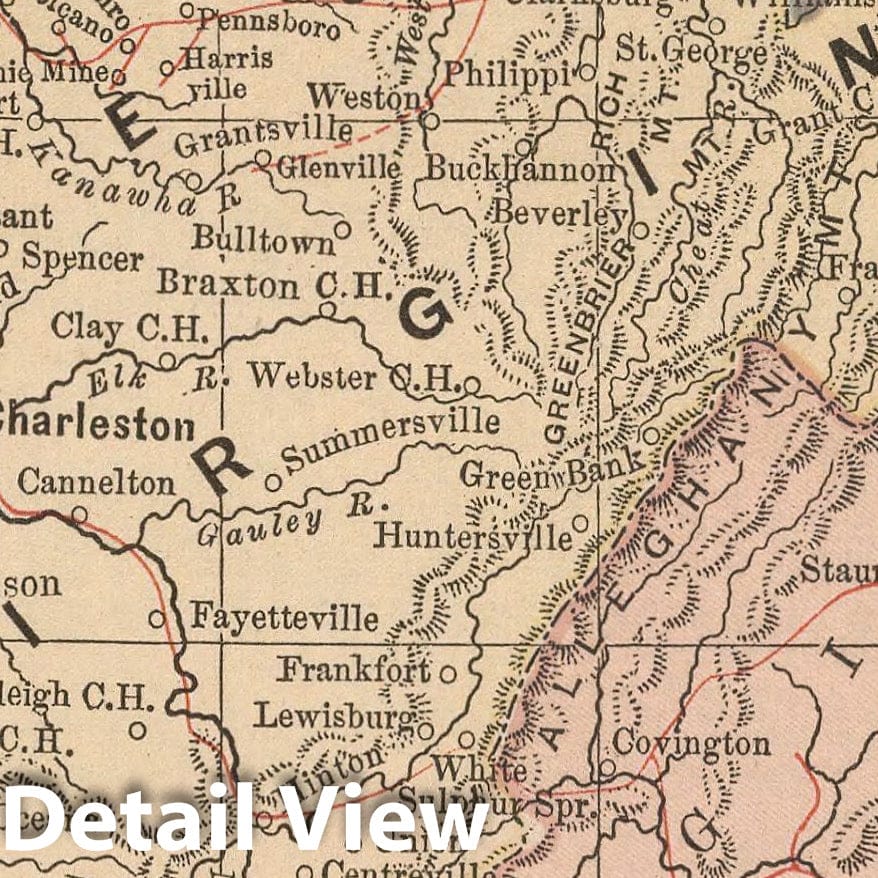 Historic Map : West Virginia, 1885, Vintage Wall Art
