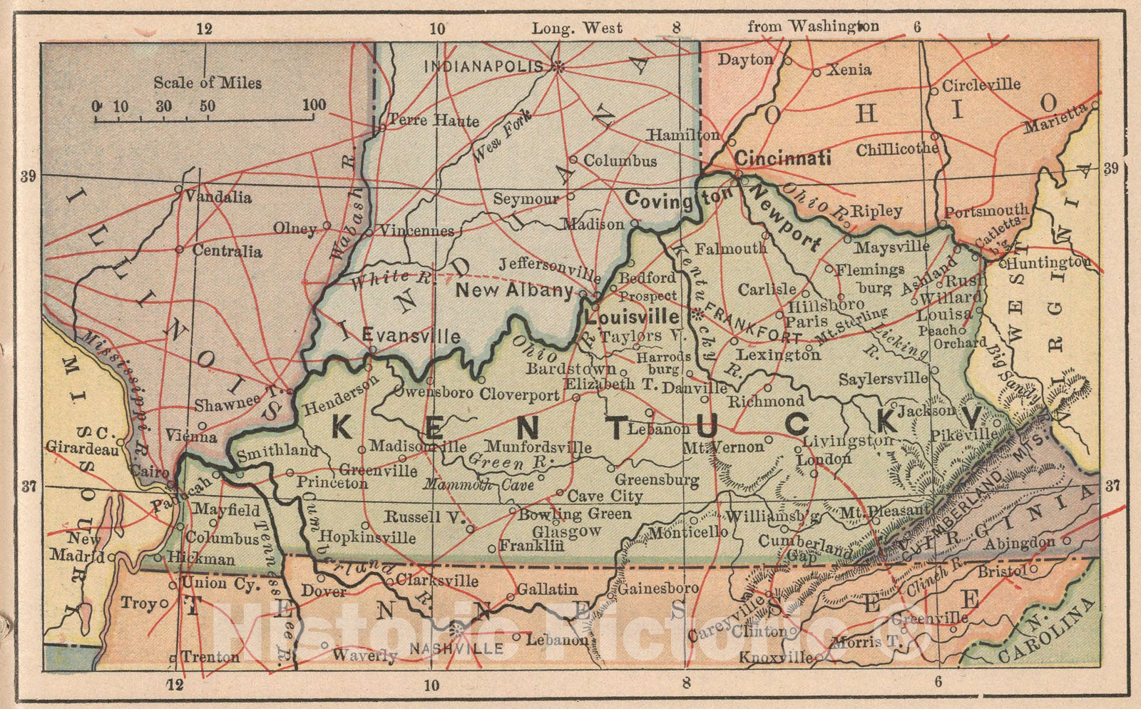 Historic Map : Kentucky, 1885, Vintage Wall Art
