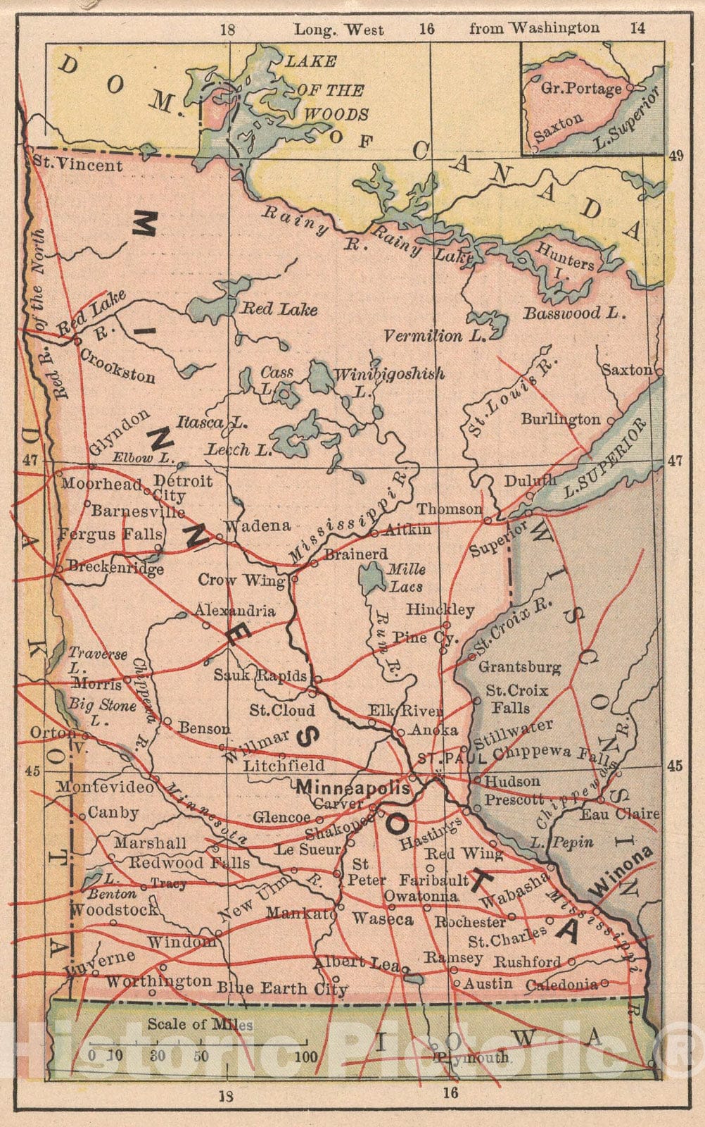 Historic Map : Minnesota, 1885, Vintage Wall Art