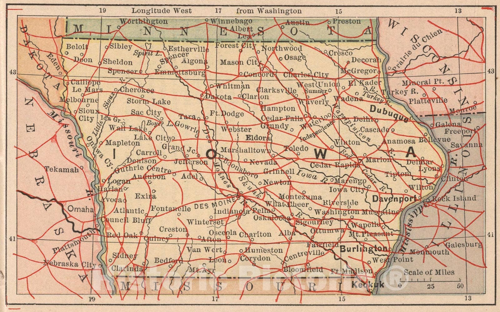 Historic Map : Iowa, 1885, Vintage Wall Art