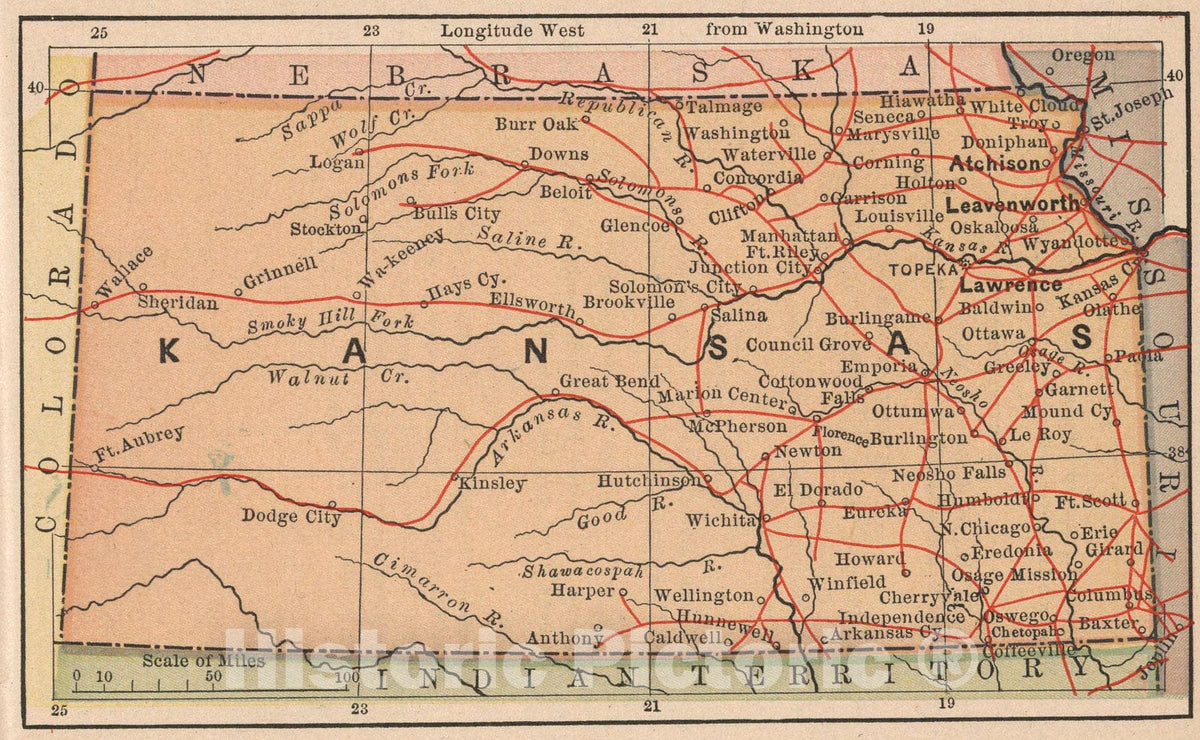 Historic Map : Kansas, 1885, Vintage Wall Art