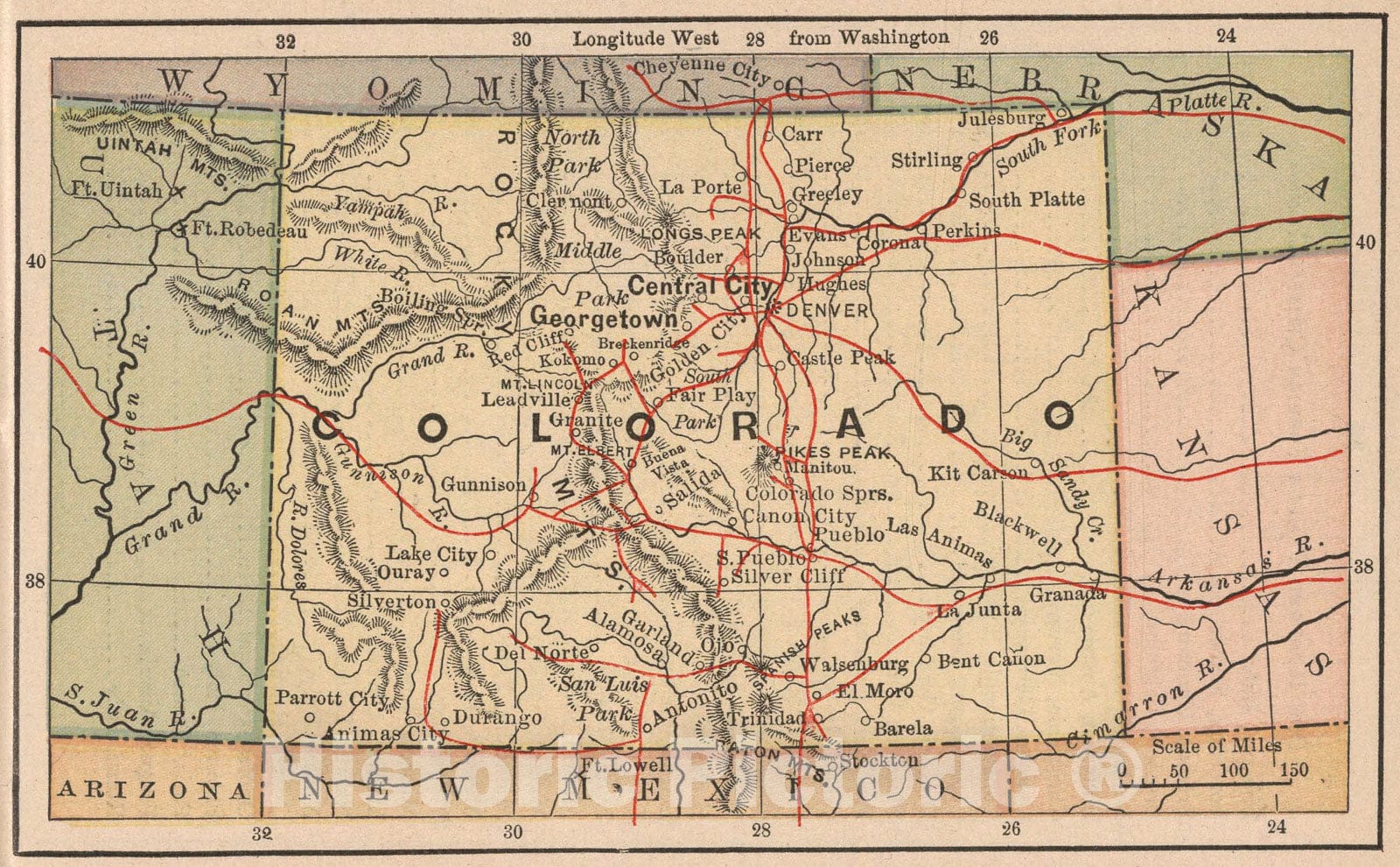 Historic Map : Colorado, 1885, Vintage Wall Art