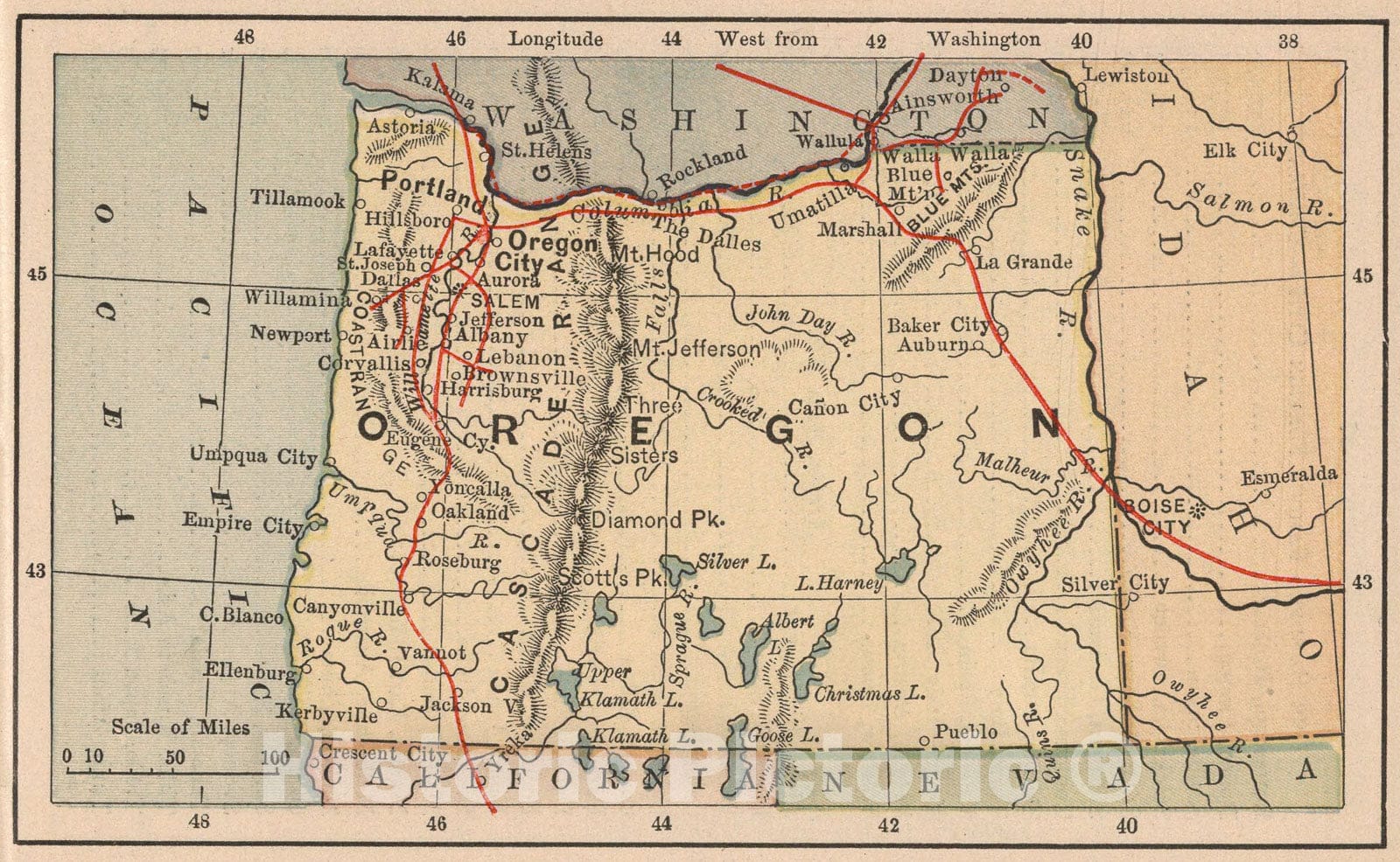 Historic Map : Oregon, 1885, Vintage Wall Art
