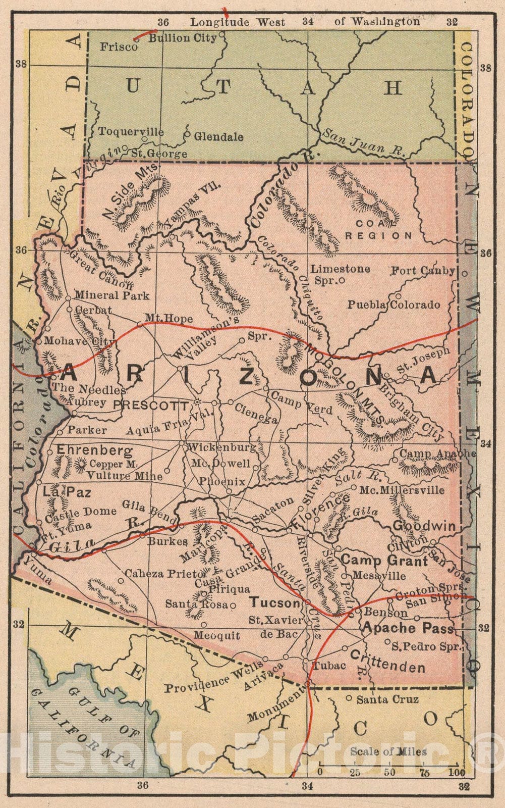 Historic Map : Arizona, 1885, Vintage Wall Art