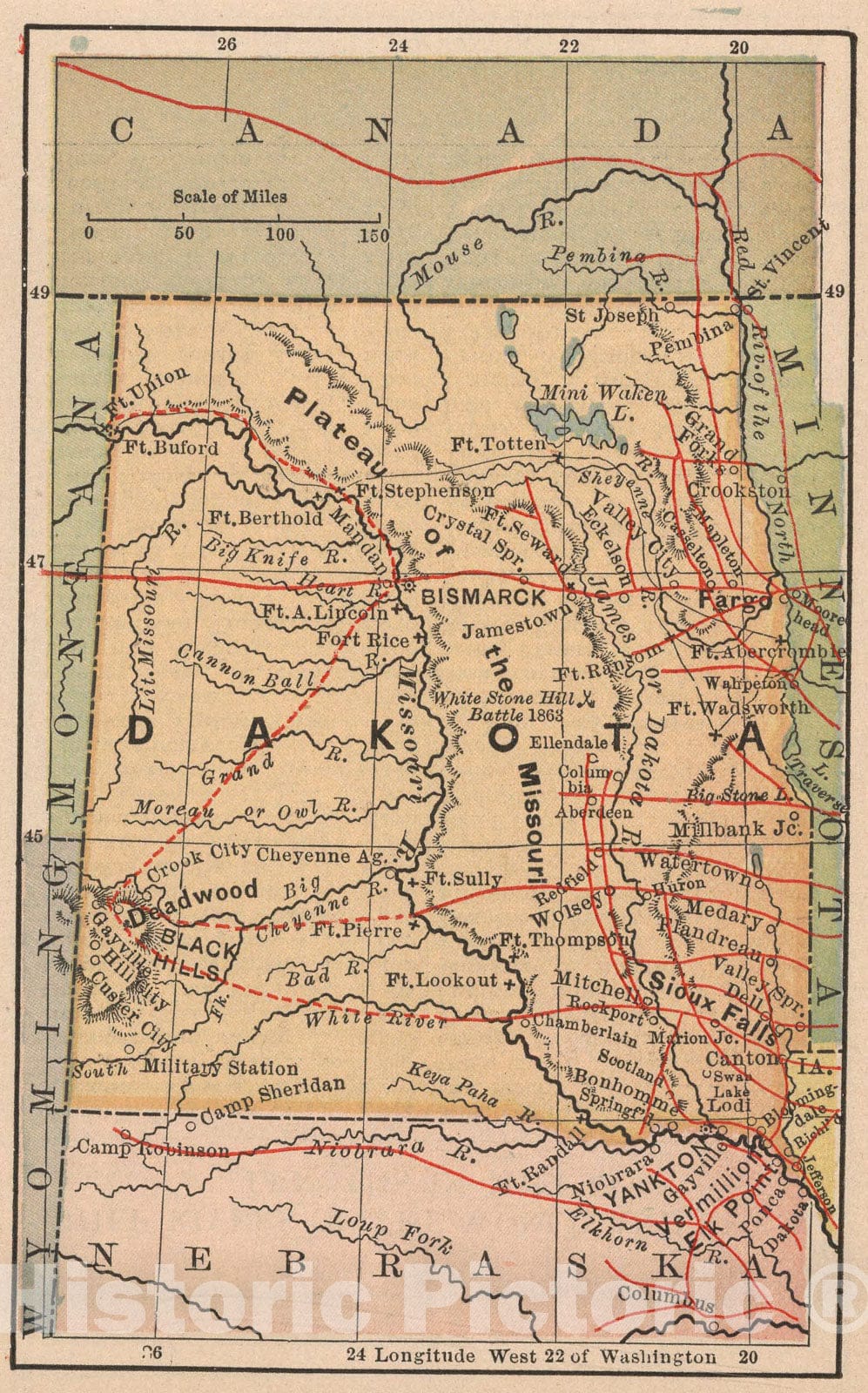 Historic Map : Dakota, 1885, Vintage Wall Art