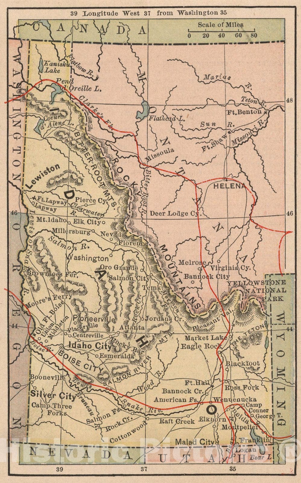 Historic Map : Idaho, 1885, Vintage Wall Art