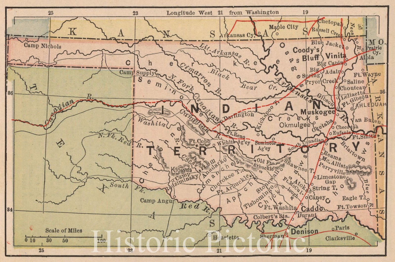 Historic Map : Indian Territory, 1885, Vintage Wall Art