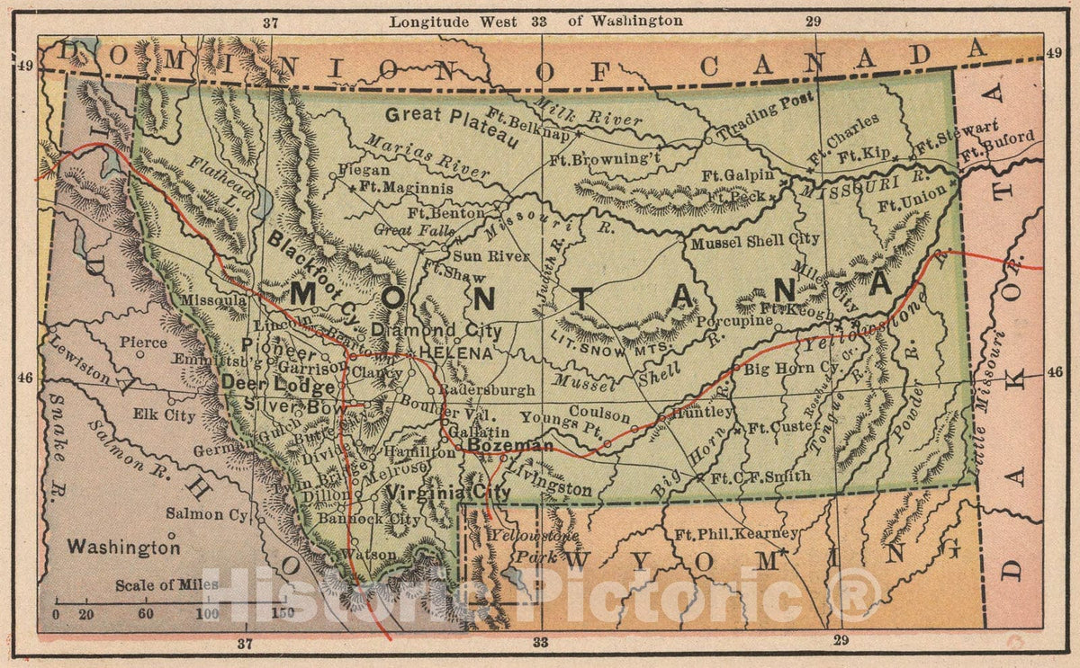 Historic Map : Montana, 1885, Vintage Wall Art