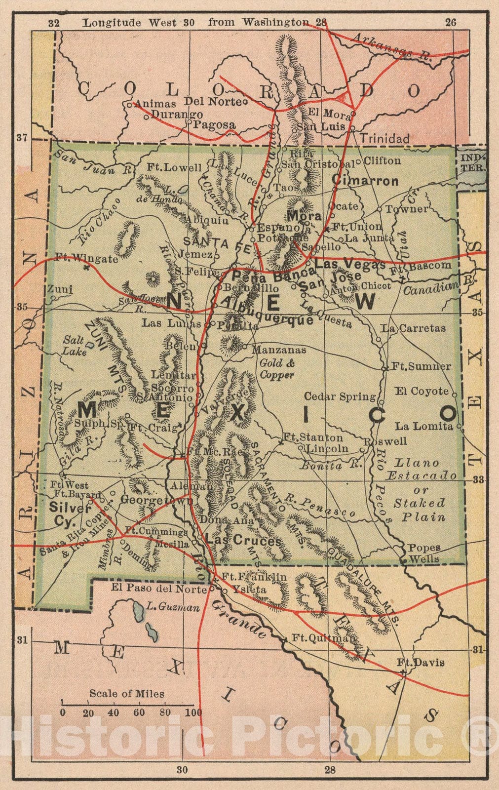 Historic Map : New Mexico, 1885, Vintage Wall Art