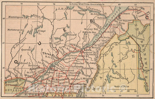 Historic Map : Quebec, 1885, Vintage Wall Art