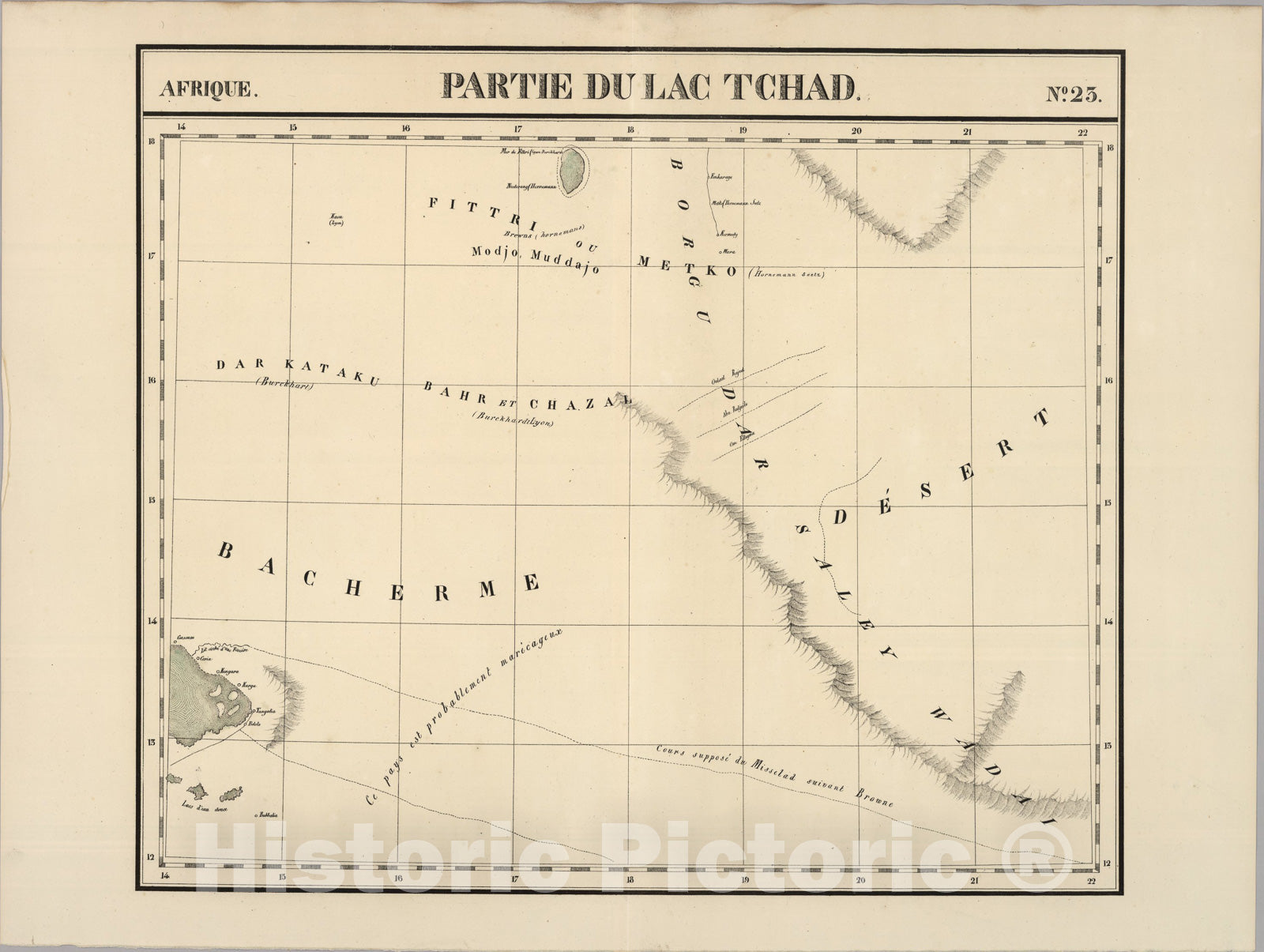 Historic Map : Partie du Lac Tchad. Afrique 23., 1827, Vintage Wall Art