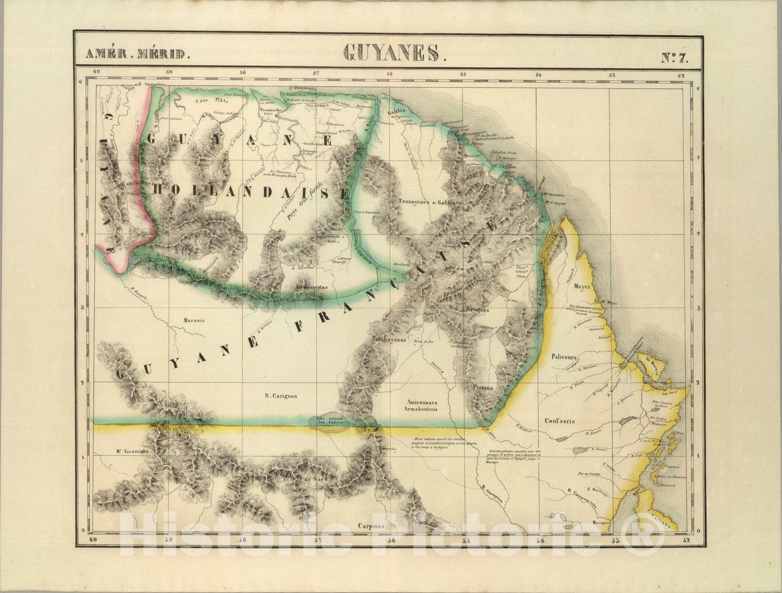 Historic Map : Guyanes. Amer. Merid. 7., 1827, Vintage Wall Art