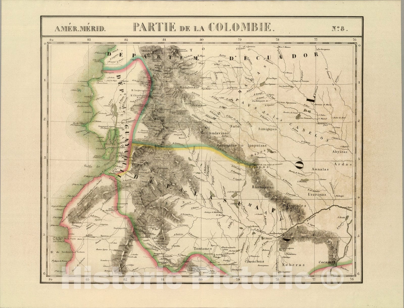 Historic Map : Partie, Colombie. Amer. Merid. 8., 1827, Vintage Wall Art