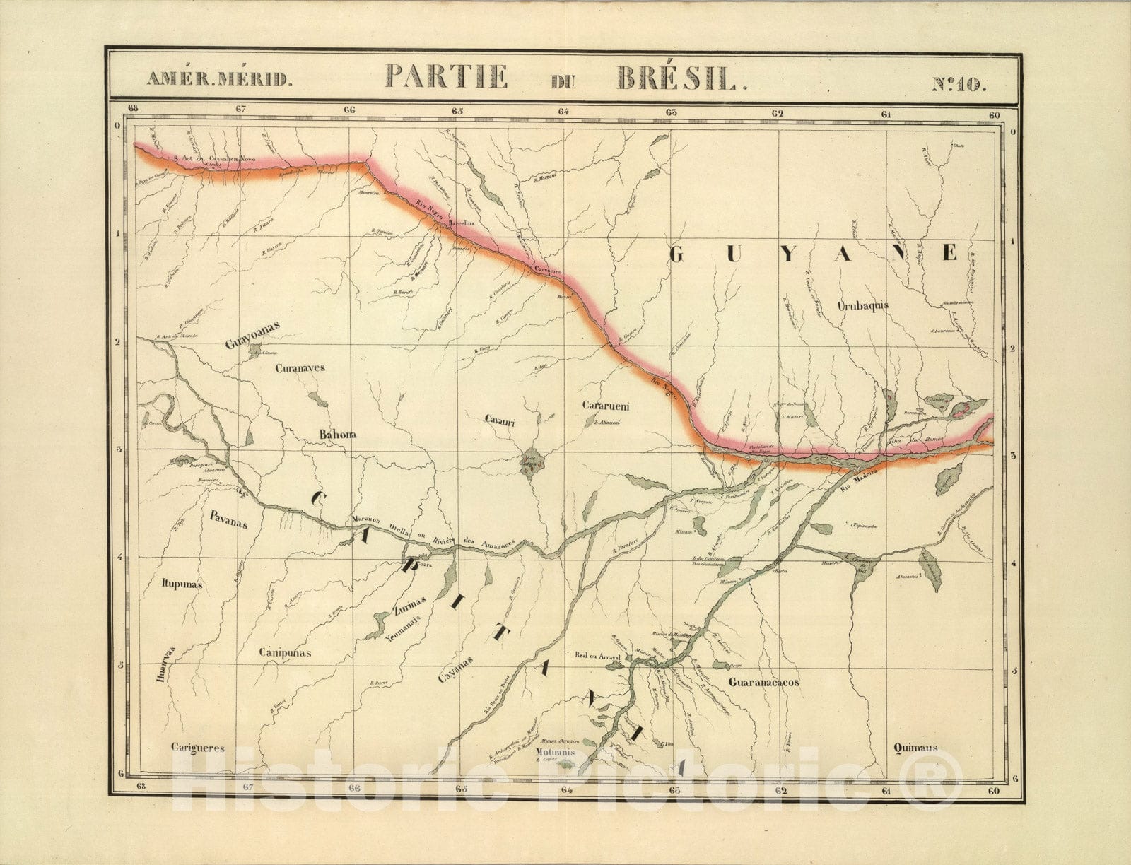 Historic Map : Partie du Bresil. Amer. Merid. 10., 1827, Vintage Wall Art
