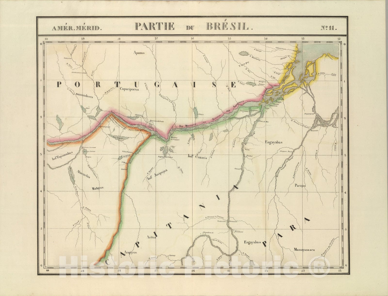 Historic Map : Partie du Bresil. Amer. Merid. 11., 1827, Vintage Wall Art