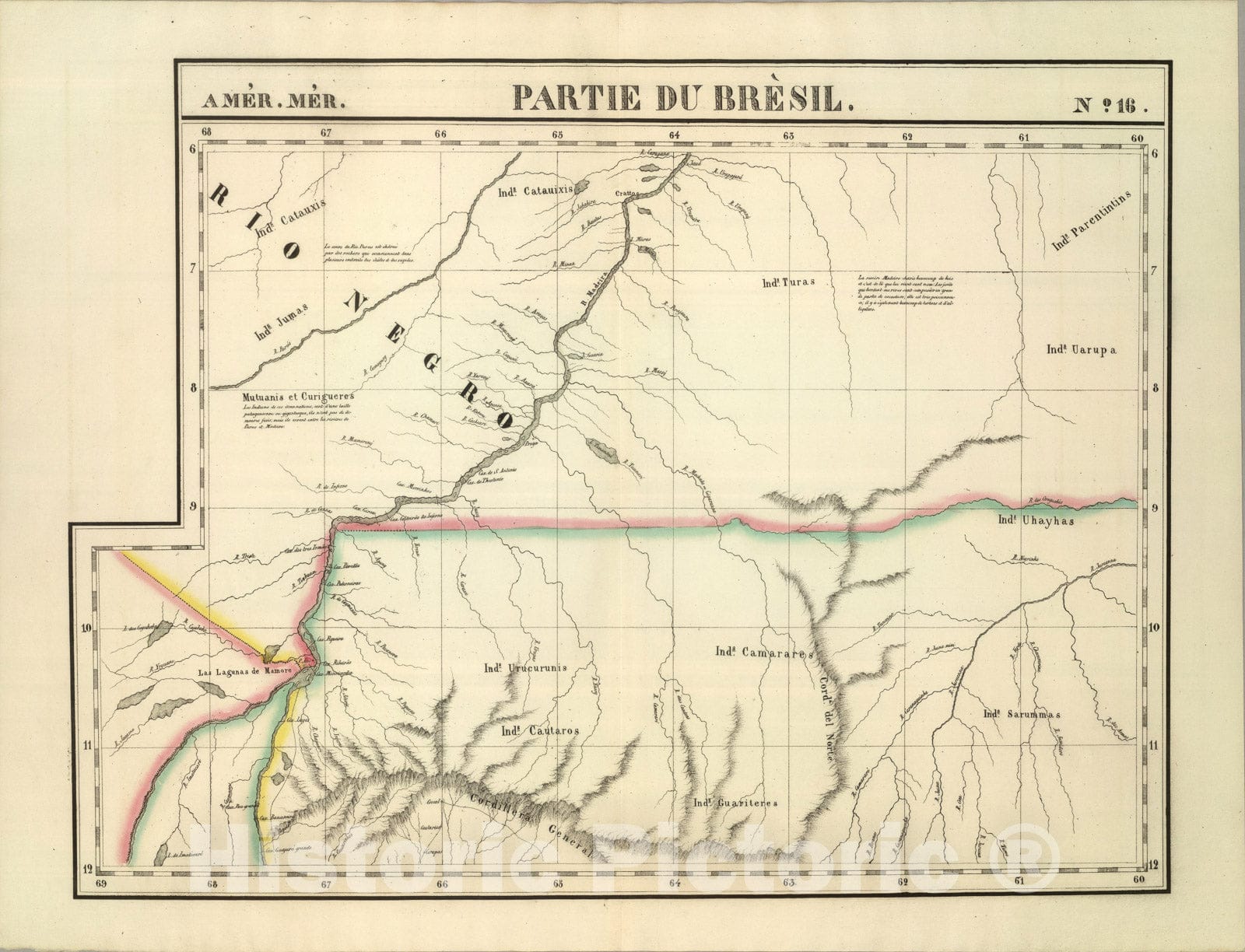 Historic Map : Partie du Bresil. Amer. Merid. 16., 1827, Vintage Wall Art