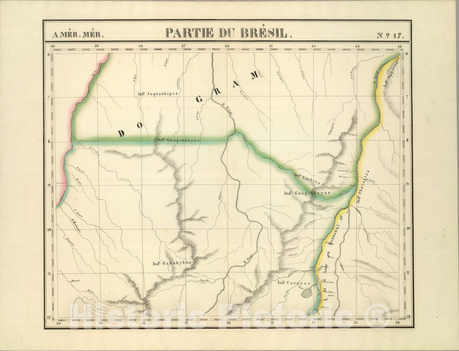 Historic Map : Partie du Bresil. Amer. Merid. 17., 1827, Vintage Wall Art