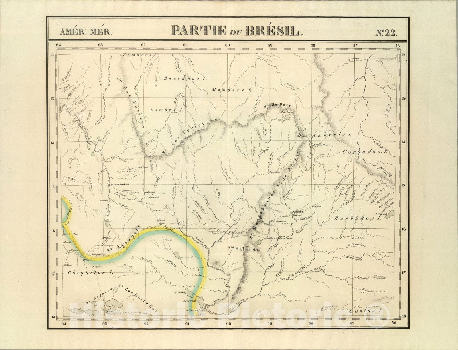 Historic Map : Partie du Bresil. Amer. Merid. 22., 1827, Vintage Wall Art