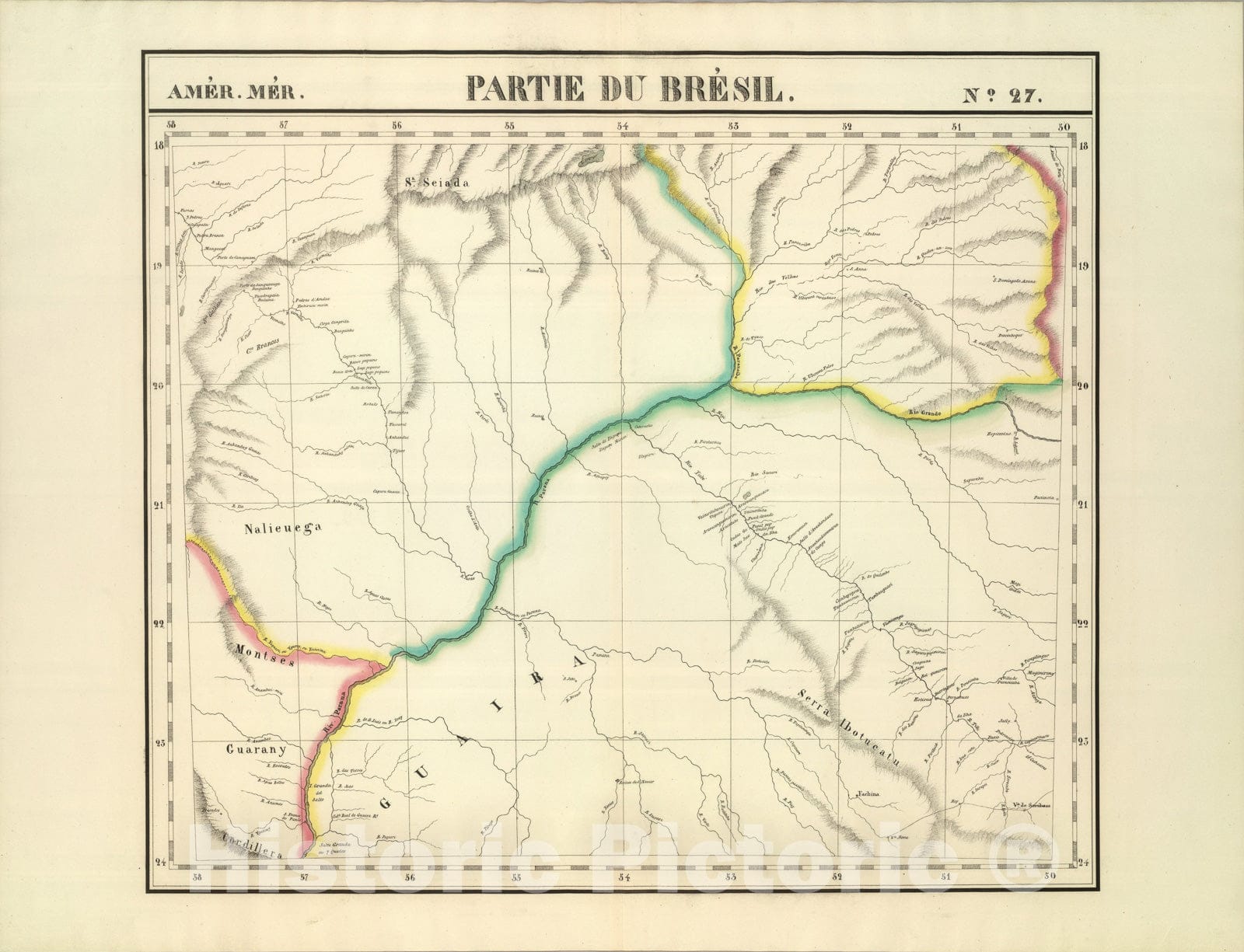 Historic Map : Partie du Bresil. Amer. Merid. 27., 1827, Vintage Wall Art