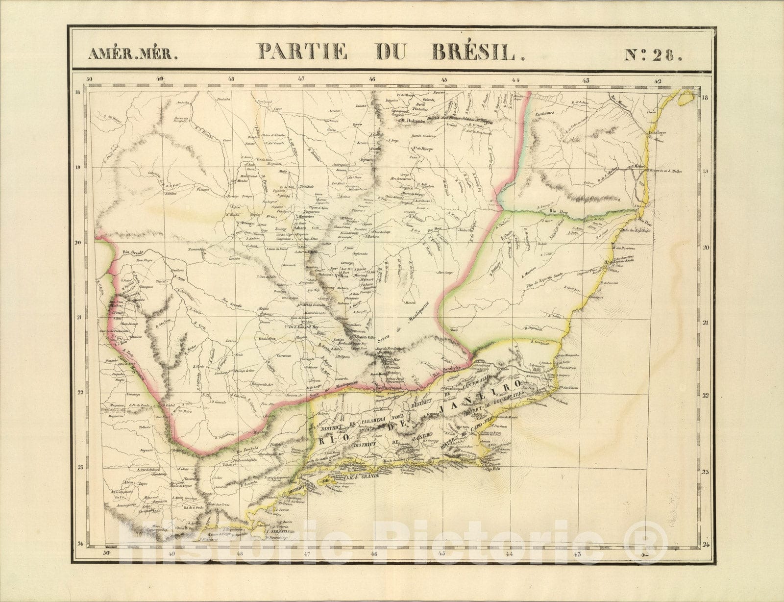 Historic Map : Partie du Bresil. Amer. Merid. 28., 1827, Vintage Wall Art