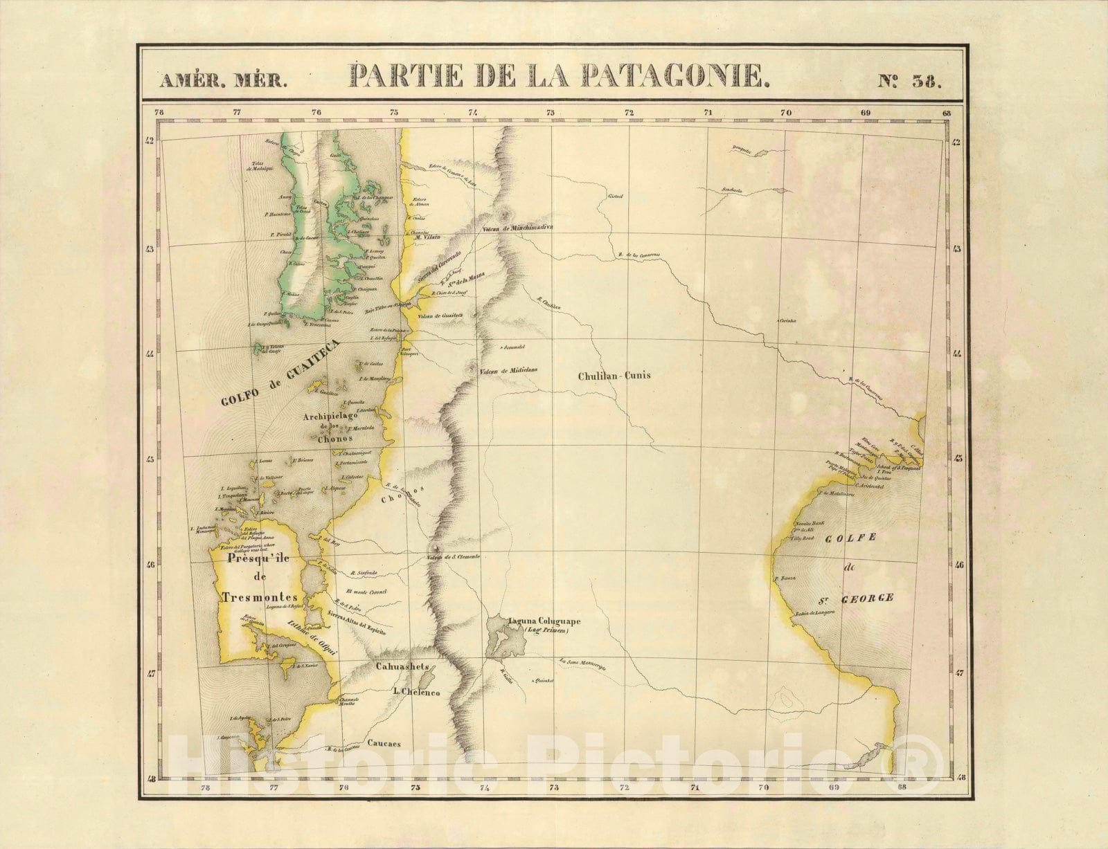 Historic Map : Partie, la Patagonie. Amer. Merid. 38., 1827, Vintage Wall Art