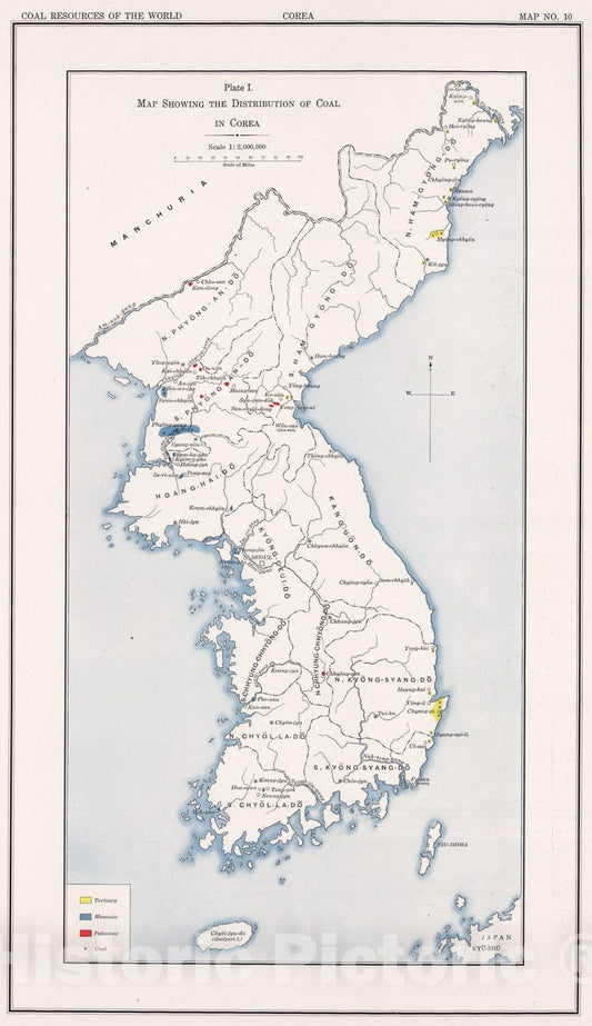 Historic Map : Corea. Coal Resources of the World., 1913, Vintage Wall Art