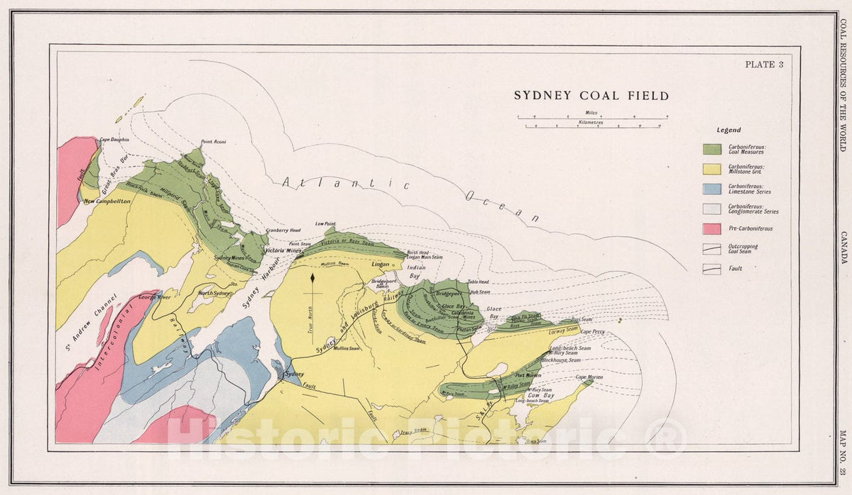 Historic Map : Sydney, Canada. Coal Resources of the World., 1913, Vintage Wall Art