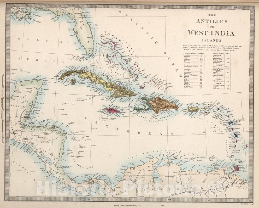 Historic Map : Antilles or West India Islands., 1865, Vintage Wall Art