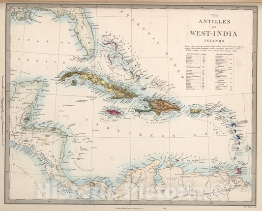 Historic Map : Antilles or West India Islands., 1865, Vintage Wall Art
