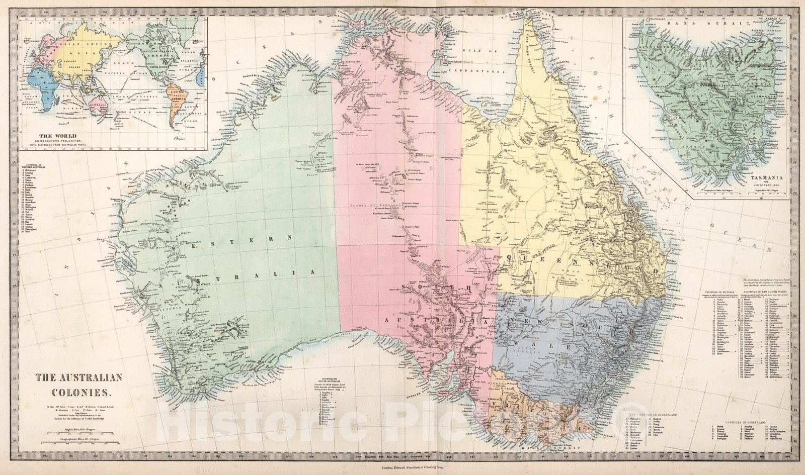 Australia and Tasmania - Geologic Map, 1865 - Historical Map Print